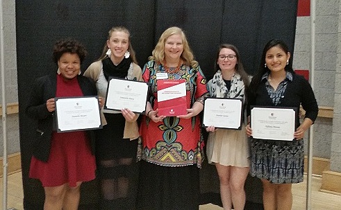(Pictured from left) Danielle Meyers, Samantha Daisy, Dr. Suzanne Velazquez, Undergraduate Program Director, Clinical Assistant Professor; Heather Savino, Tiffany Hervas.